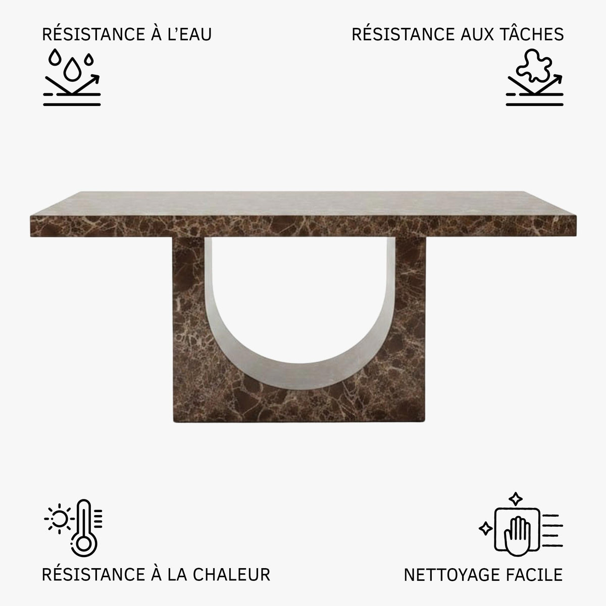 DONA Table à manger marbre d'ingénierie marron - Mobilier Deco