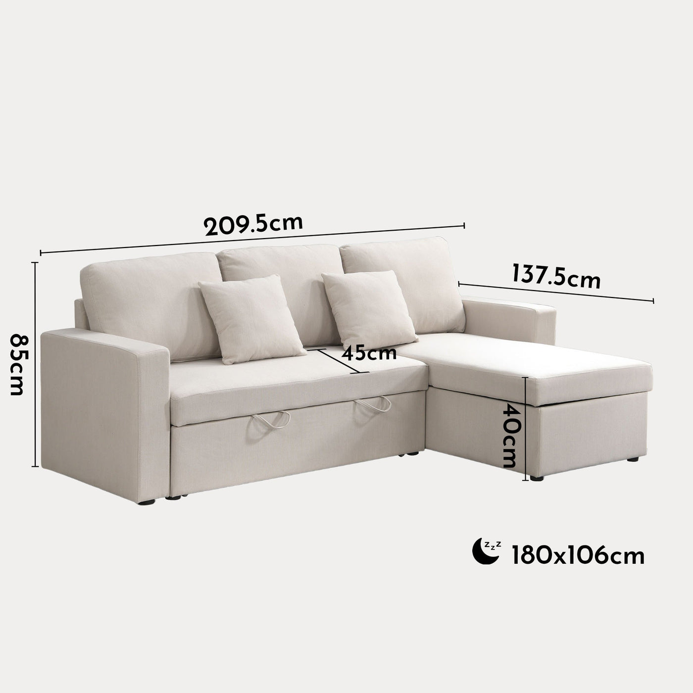 DORIA Canapé d'angle convertible et réversible avec coffre en tissu beige - Canapé d'angle convertible - Mobilier Deco