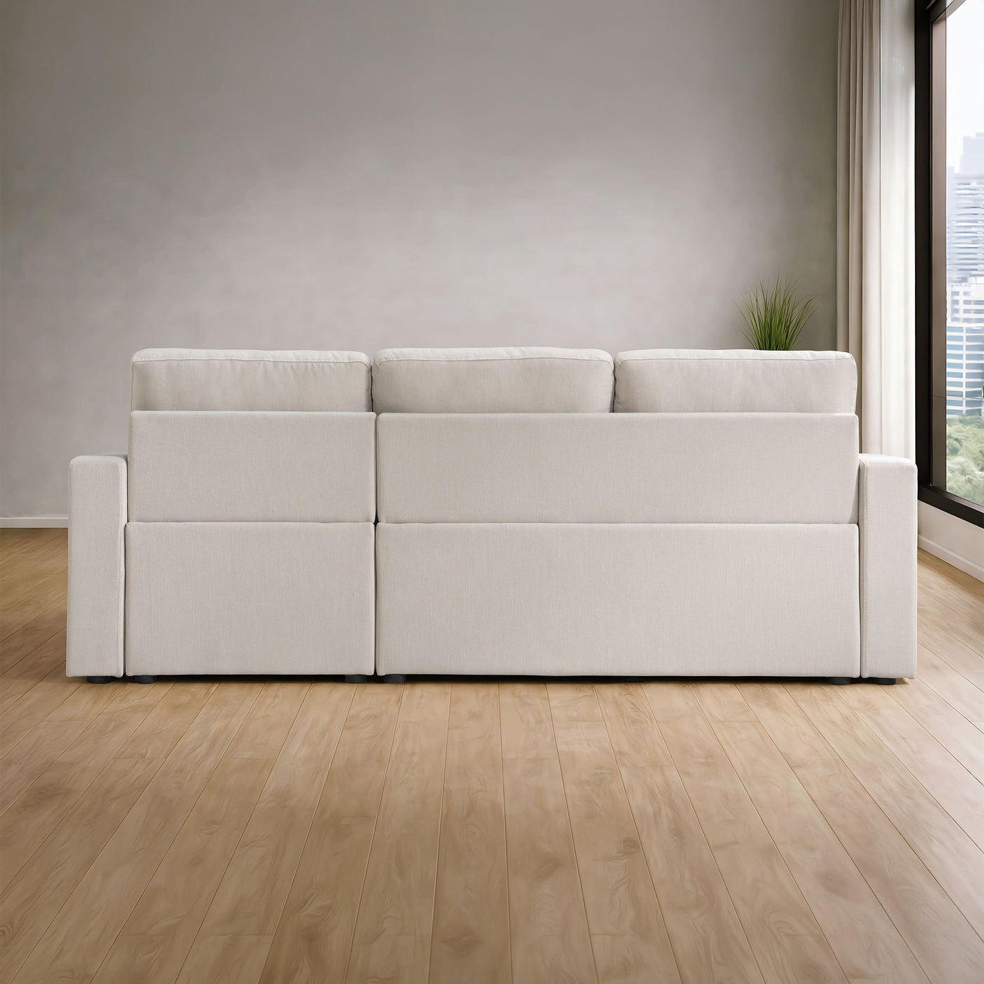 DORIA Canapé d'angle convertible et réversible avec coffre en tissu beige - Canapé d'angle convertible - Mobilier Deco