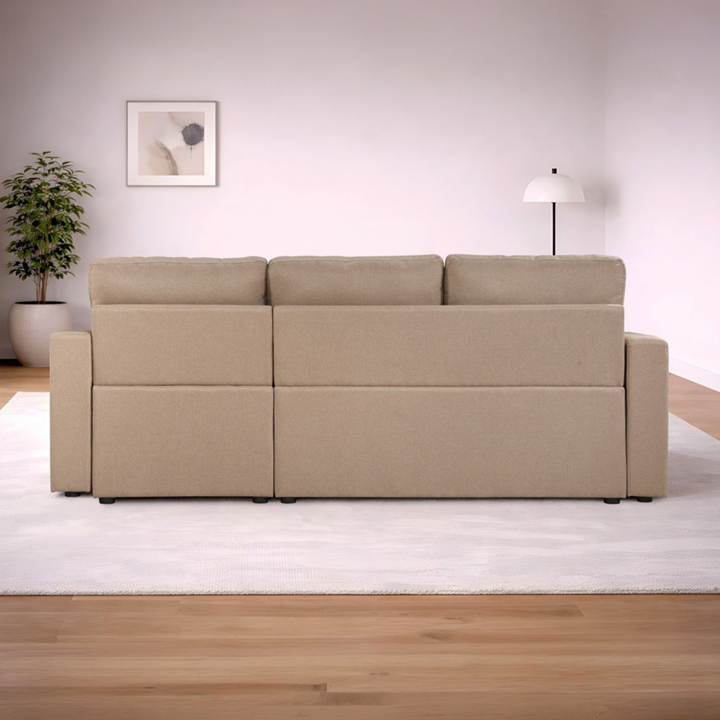 DORIA Canapé d'angle convertible et réversible avec coffre en tissu taupe - Canapé d'angle convertible - Mobilier Deco