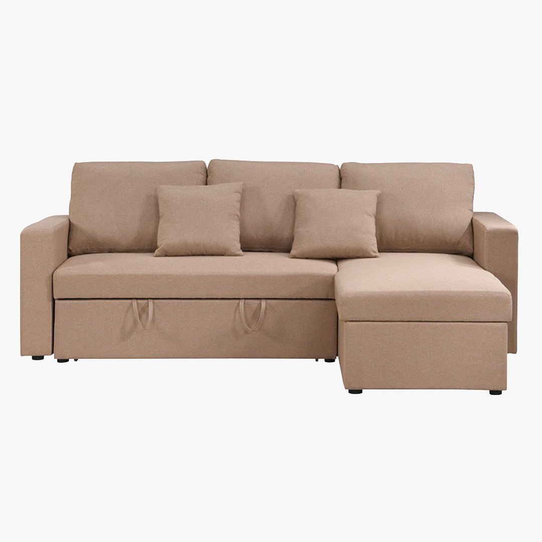 DORIA Canapé d'angle convertible et réversible avec coffre en tissu taupe - Canapé d'angle convertible - Mobilier Deco