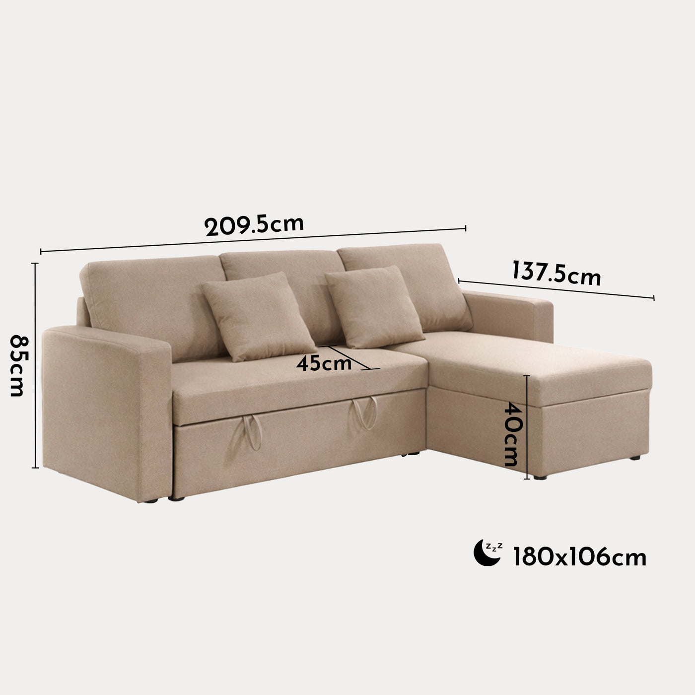 DORIA Canapé d'angle convertible et réversible avec coffre en tissu taupe - Canapé d'angle convertible - Mobilier Deco