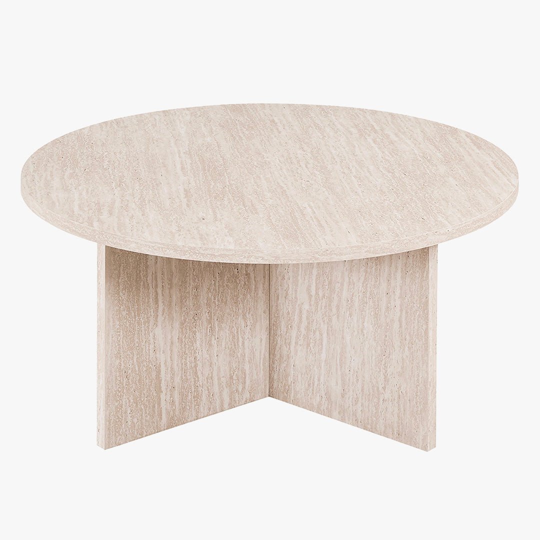 DRASIR Table basse ronde couleur travertin beige D90 cm - Table basse - Mobilier Deco