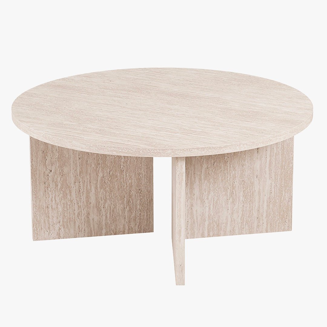 DRASIR Table basse ronde couleur travertin beige D90 cm - Table basse - Mobilier Deco