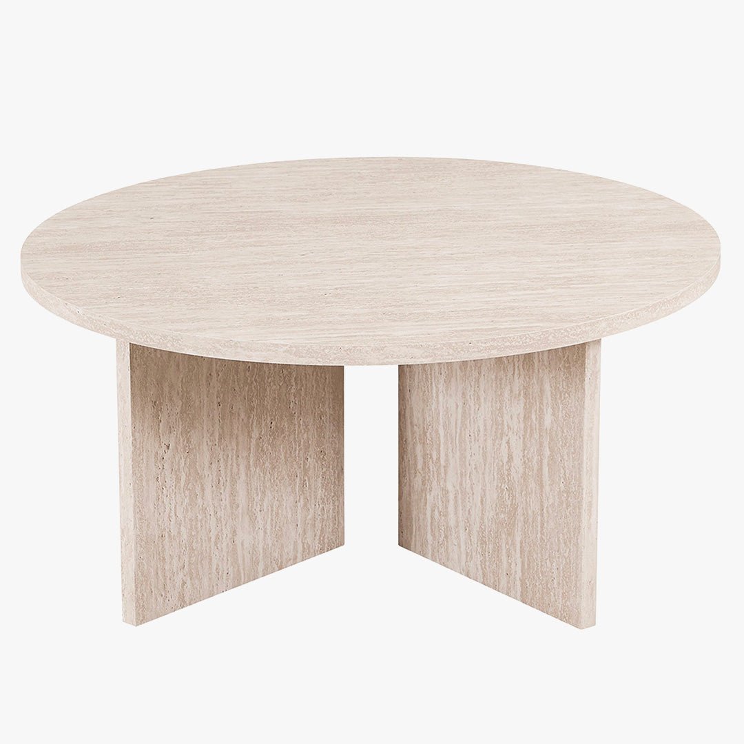 DRASIR Table basse ronde couleur travertin beige D90 cm - Table basse - Mobilier Deco