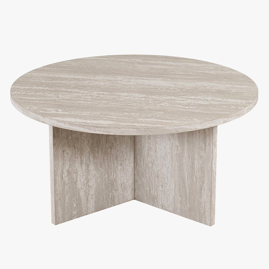 DRASIR Table basse ronde couleur travertin gris D90 cm - Table basse - Mobilier Deco
