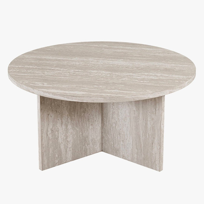 DRASIR Table basse ronde couleur travertin gris D90 cm