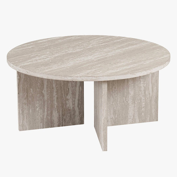 DRASIR Table basse ronde couleur travertin gris D90 cm