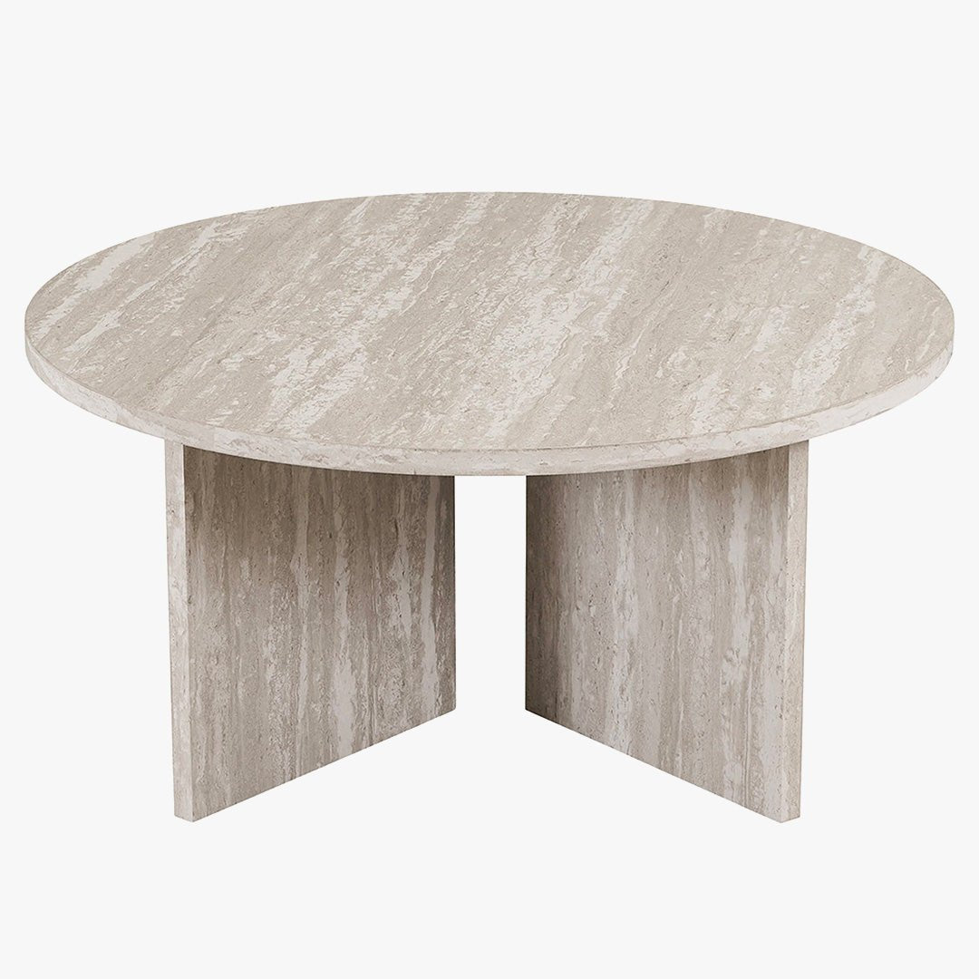 DRASIR Table basse ronde couleur travertin gris D90 cm - Table basse - Mobilier Deco