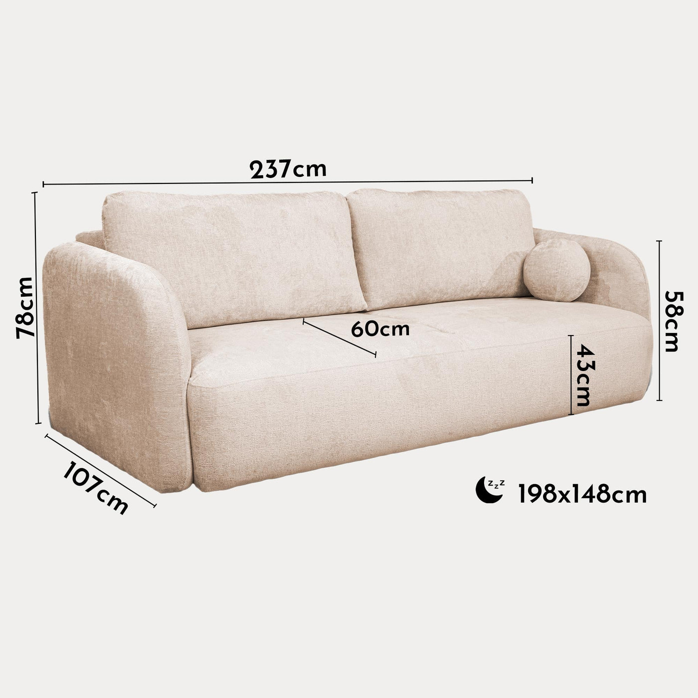 DRIXY Canapé 3 places convertible avec coffre en tissu beige - Canapés convertibles - Mobilier Deco