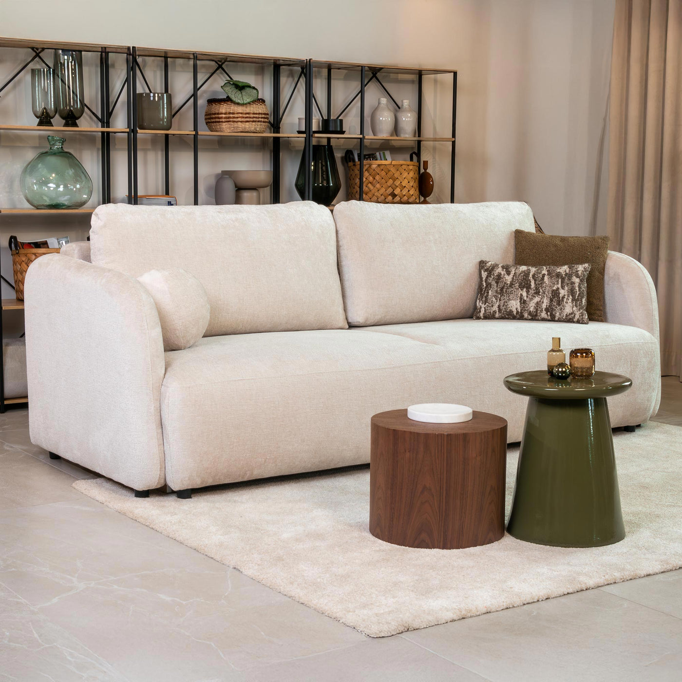 DRIXY Canapé 3 places convertible avec coffre en tissu beige - Canapés convertibles - Mobilier Deco