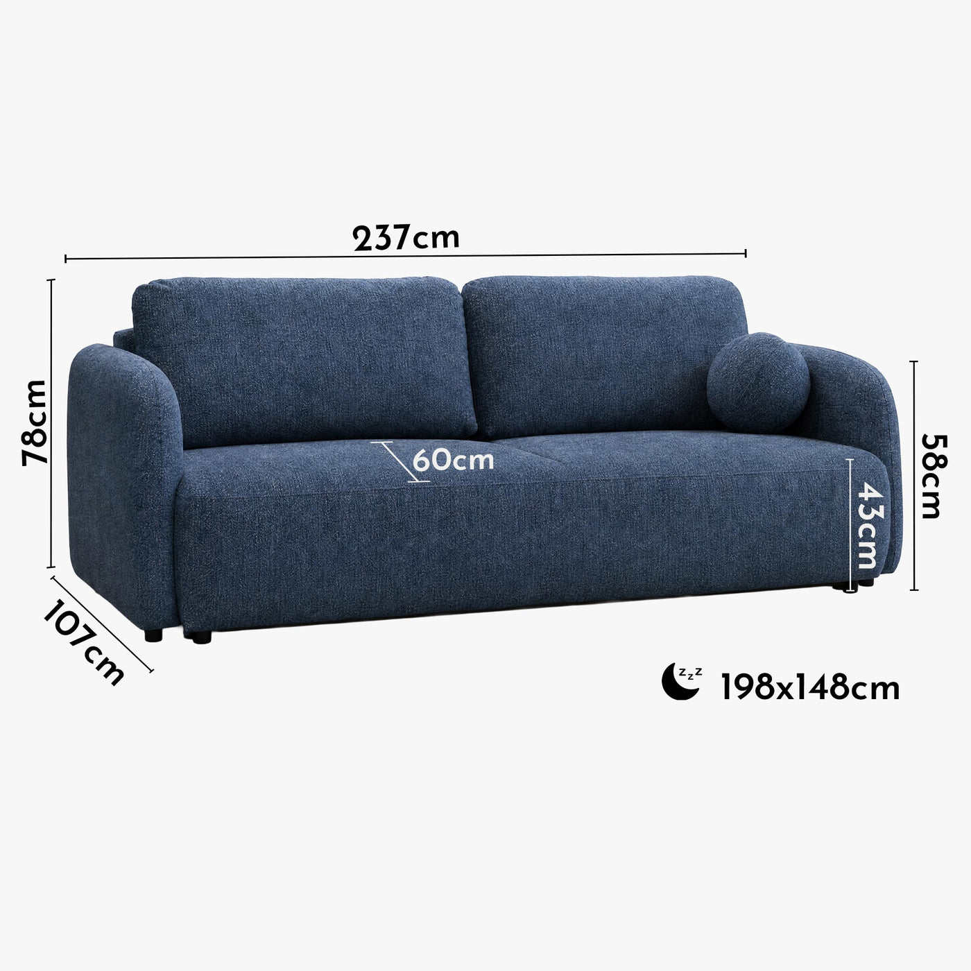 DRIXY Canapé 3 places convertible avec coffre en tissu bleu foncé - Canapés convertibles - Mobilier Deco