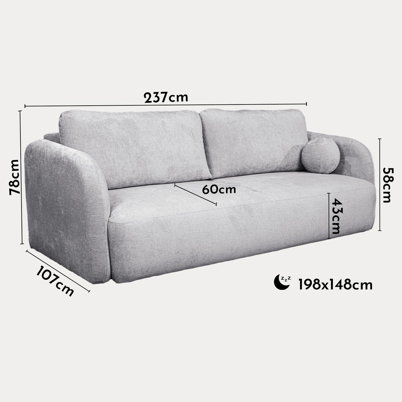 DRIXY Canapé 3 places convertible avec coffre en tissu gris - Canapés convertibles - Mobilier Deco