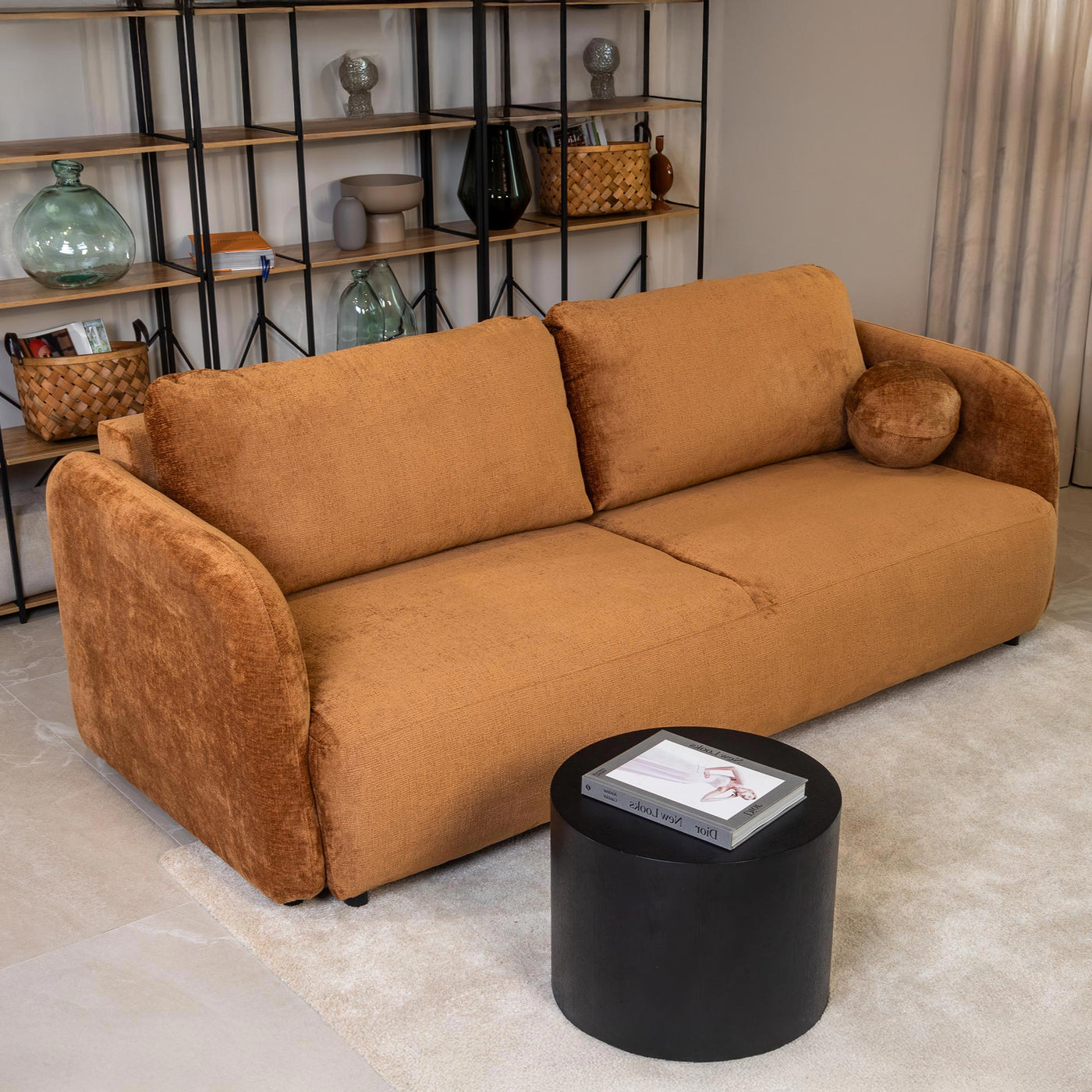 DRIXY Canapé 3 places convertible avec coffre en tissu orange - Canapés convertibles - Mobilier Deco