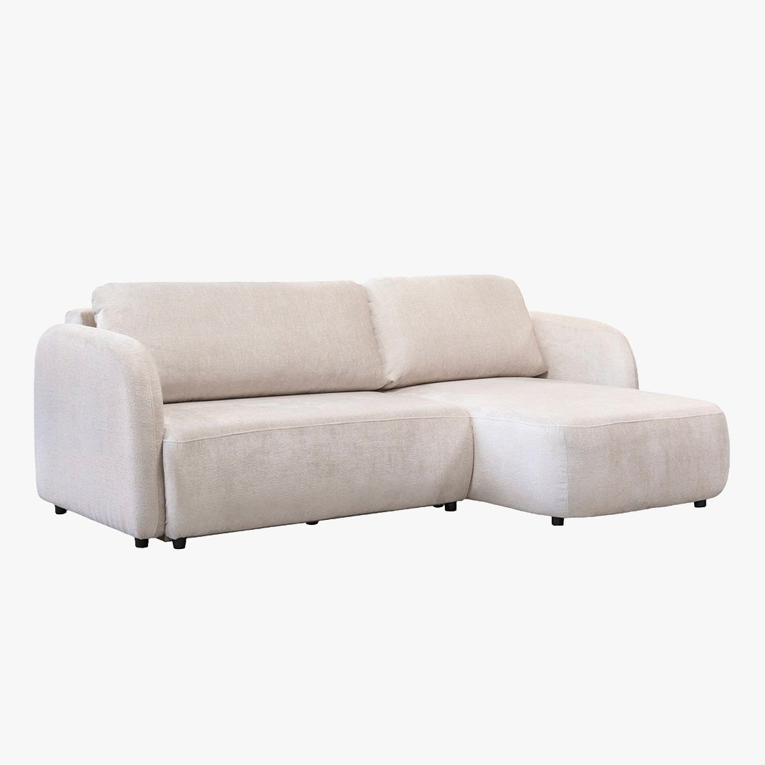 DRIXY Canapé d'angle convertible avec coffre en tissu beige - Angle droit - Canapé d'angle convertible - Mobilier Deco