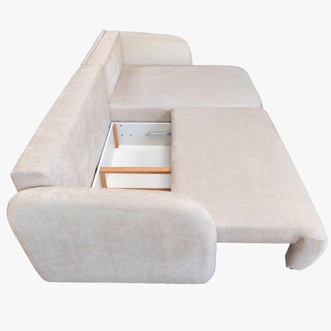 DRIXY Canapé d'angle convertible avec coffre en tissu beige - Angle droit - Canapé d'angle convertible - Mobilier Deco