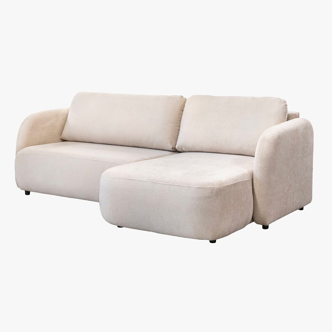 DRIXY Canapé d'angle convertible avec coffre en tissu beige - Angle droit - Canapé d'angle convertible - Mobilier Deco