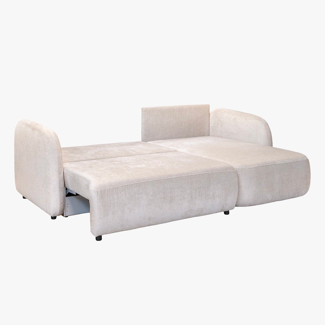 DRIXY Canapé d'angle convertible avec coffre en tissu beige - Angle droit - Canapé d'angle convertible - Mobilier Deco
