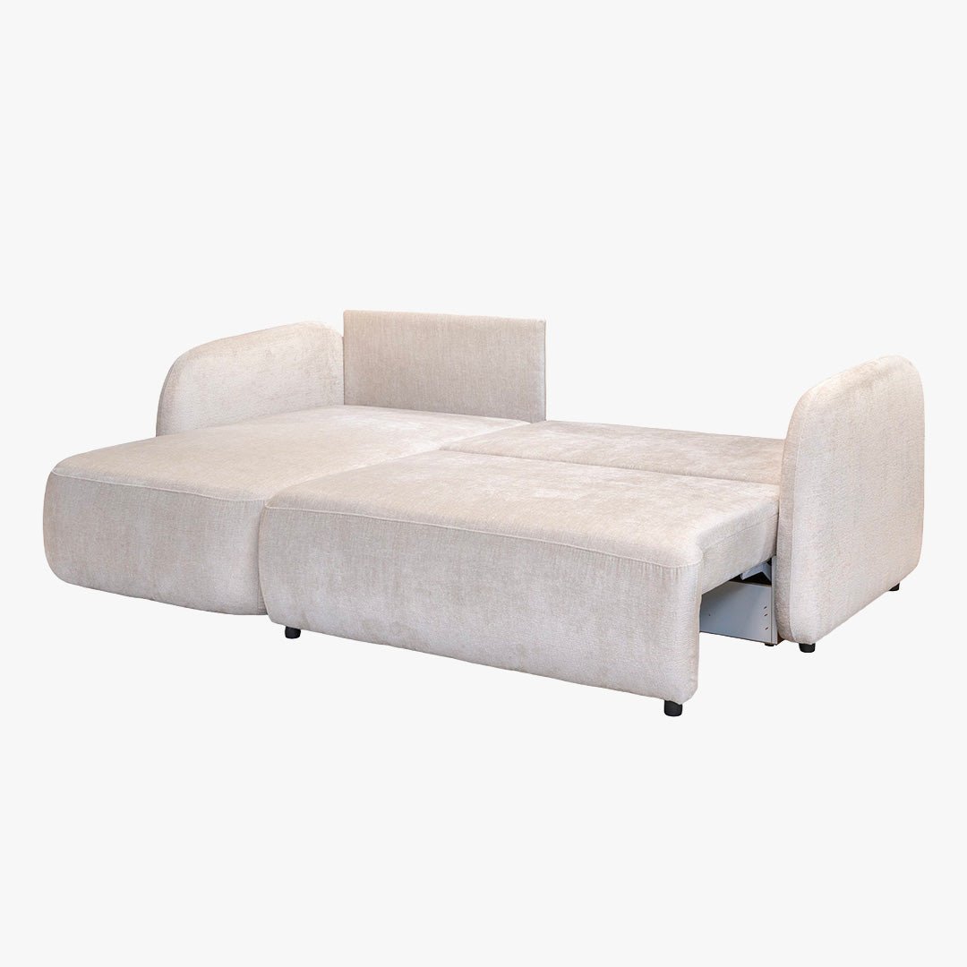 DRIXY Canapé d'angle convertible avec coffre en tissu beige - Angle gauche - Canapé d'angle convertible - Mobilier Deco