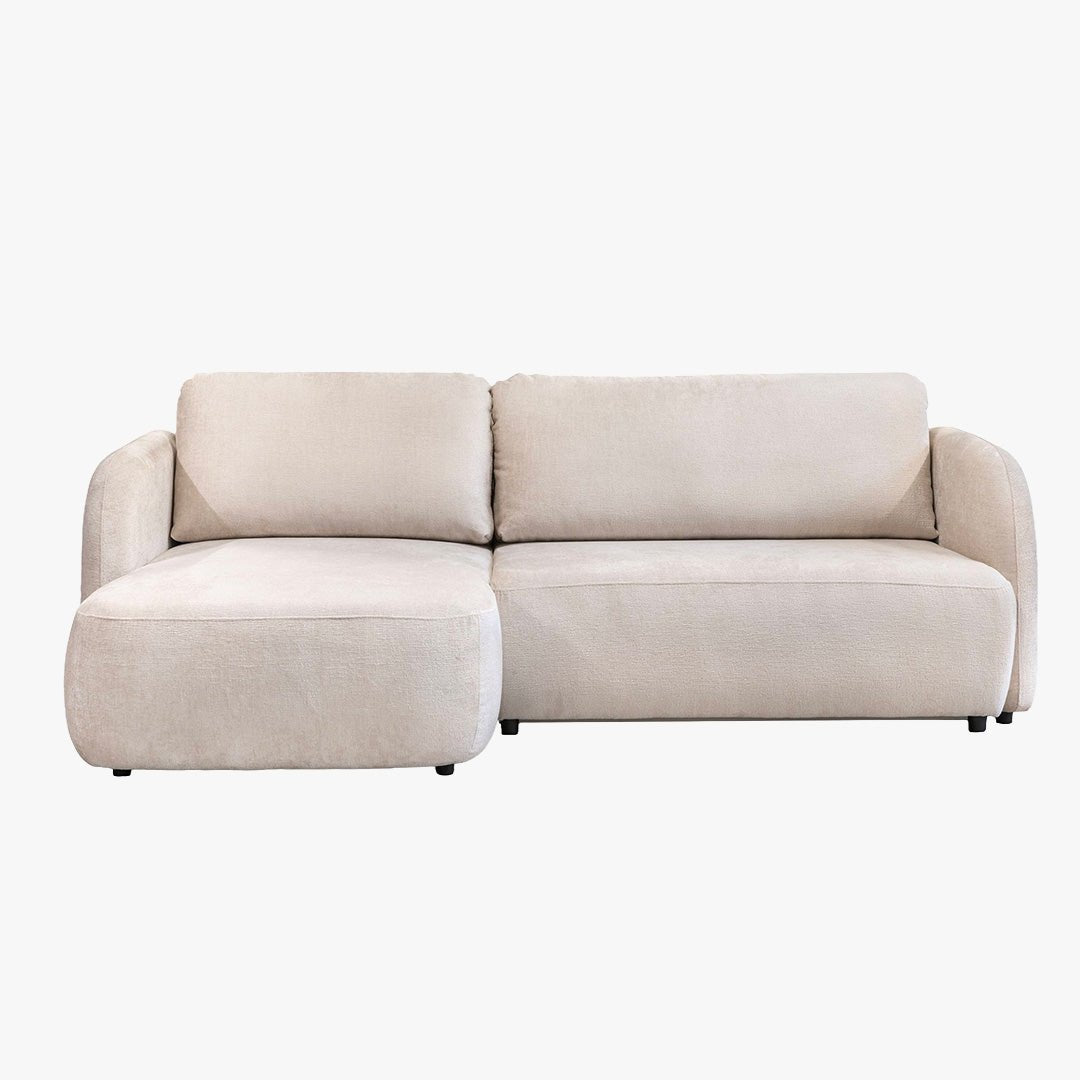 DRIXY Canapé d'angle convertible avec coffre en tissu beige - Angle gauche - Canapé d'angle convertible - Mobilier Deco
