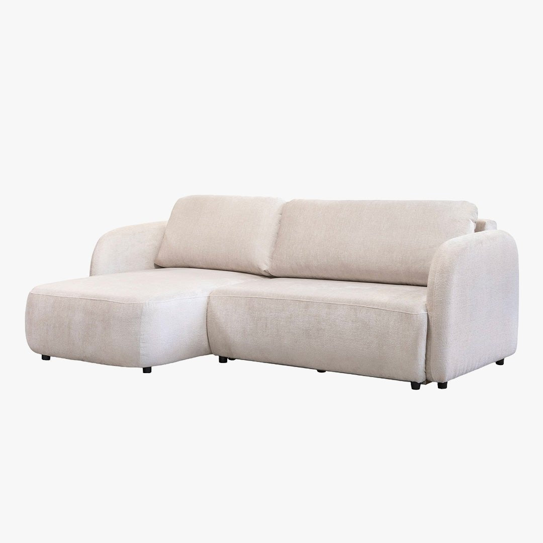 DRIXY Canapé d'angle convertible avec coffre en tissu beige - Angle gauche - Canapé d'angle convertible - Mobilier Deco