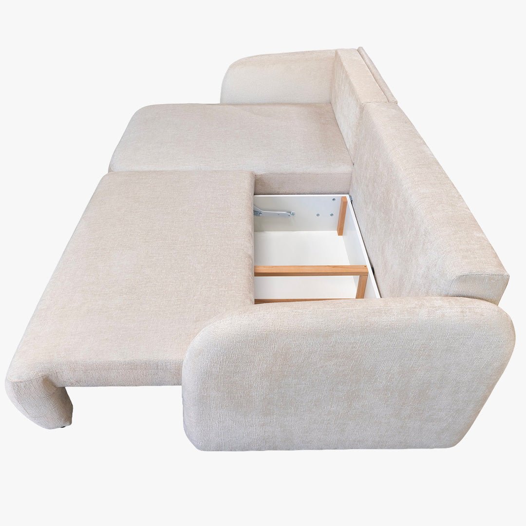 DRIXY Canapé d'angle convertible avec coffre en tissu beige - Angle gauche - Canapé d'angle convertible - Mobilier Deco