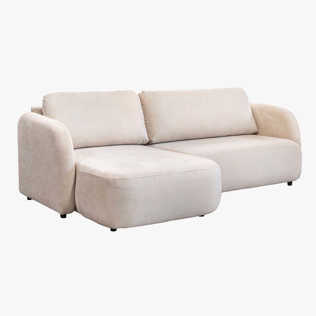 DRIXY Canapé d'angle convertible avec coffre en tissu beige - Angle gauche - Canapé d'angle convertible - Mobilier Deco