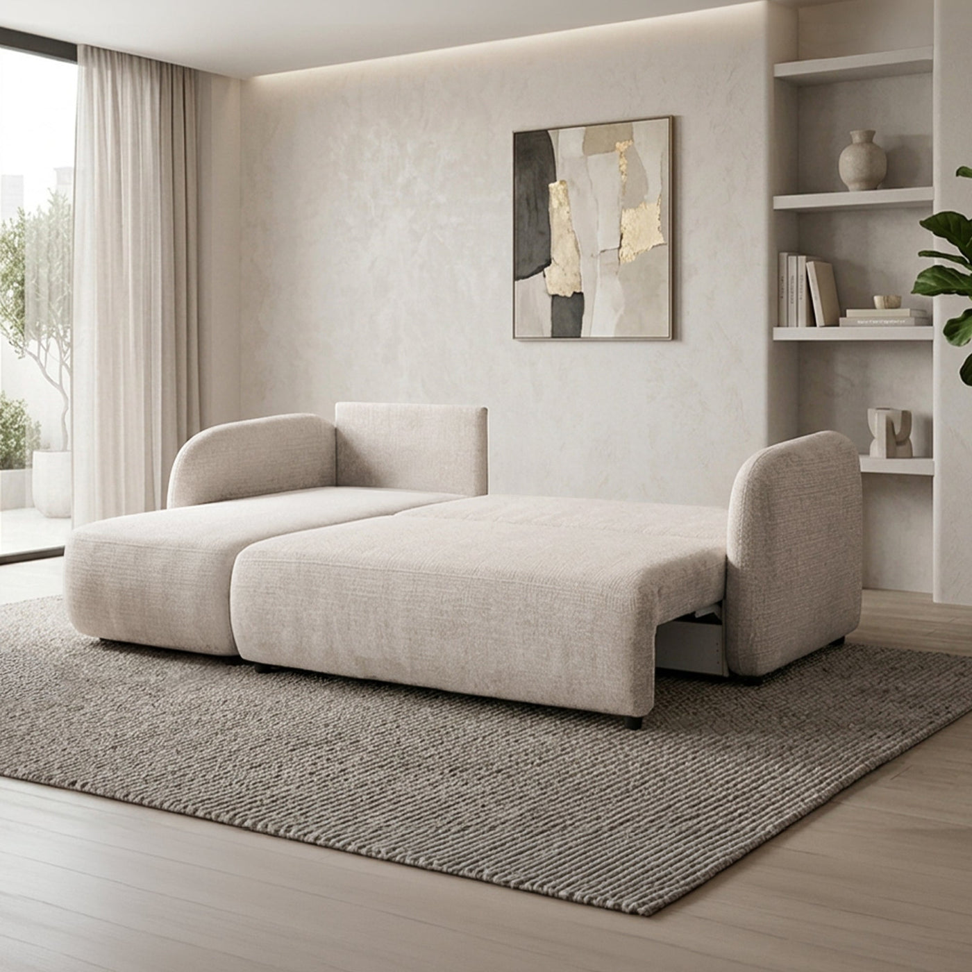 DRIXY Canapé d'angle convertible avec coffre en tissu beige - Angle gauche - Canapé d'angle convertible - Mobilier Deco