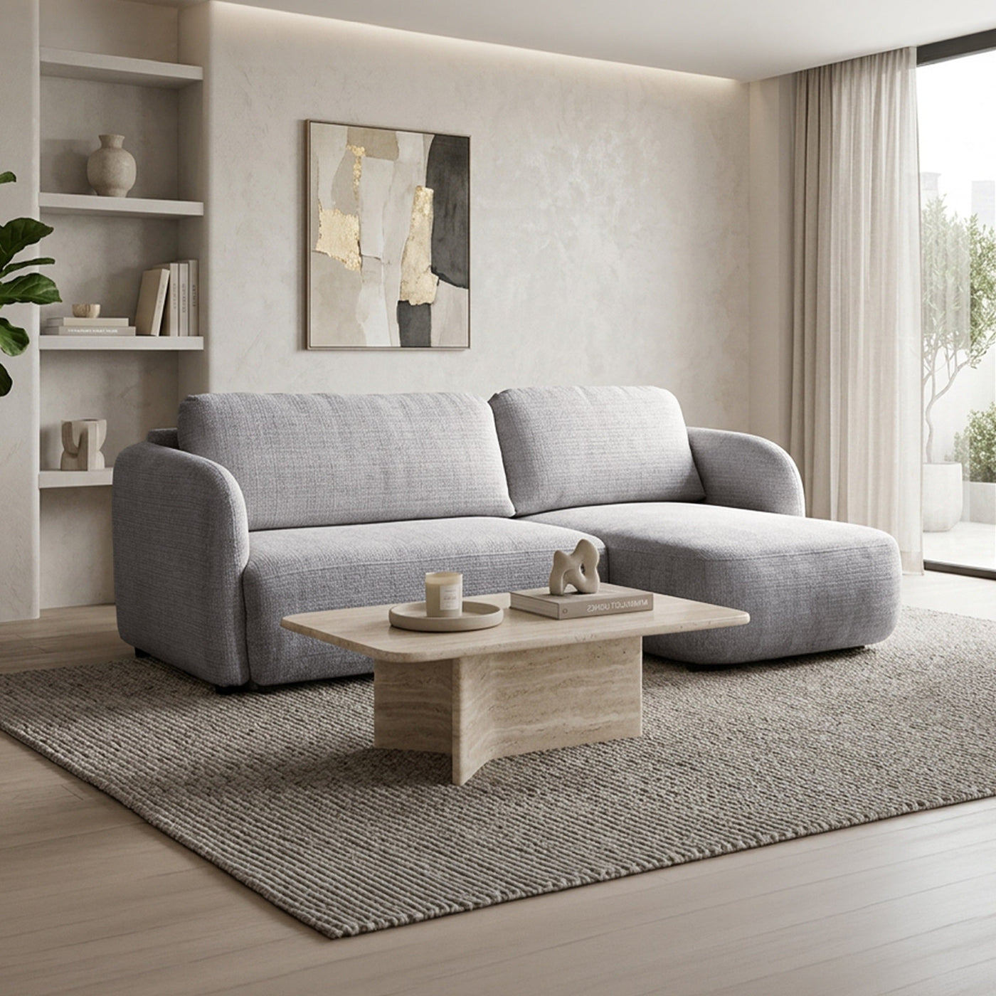 DRIXY Canapé d'angle convertible avec coffre en tissu gris - Angle droit - Canapé d'angle convertible - Mobilier Deco