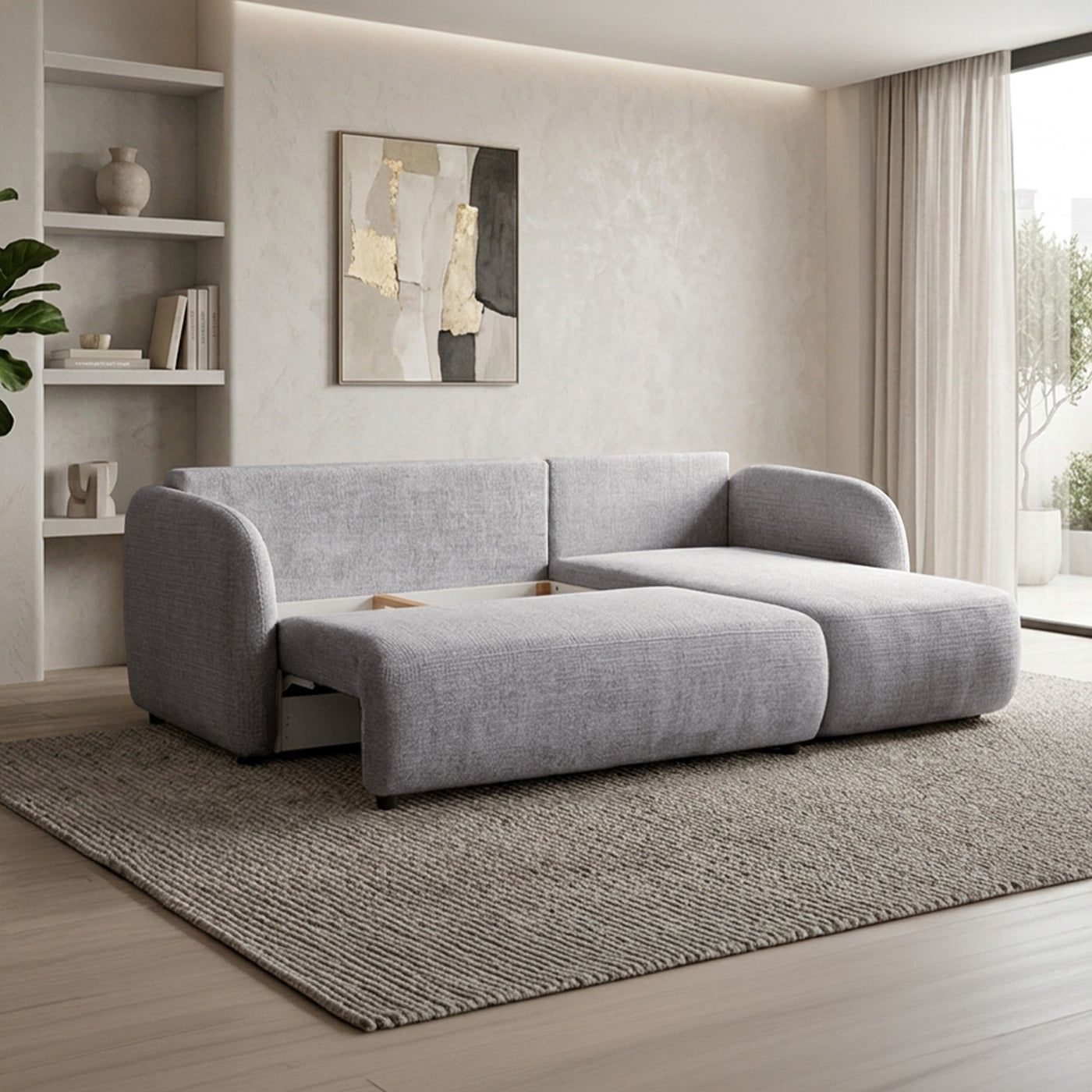 DRIXY Canapé d'angle convertible avec coffre en tissu gris - Angle droit - Canapé d'angle convertible - Mobilier Deco