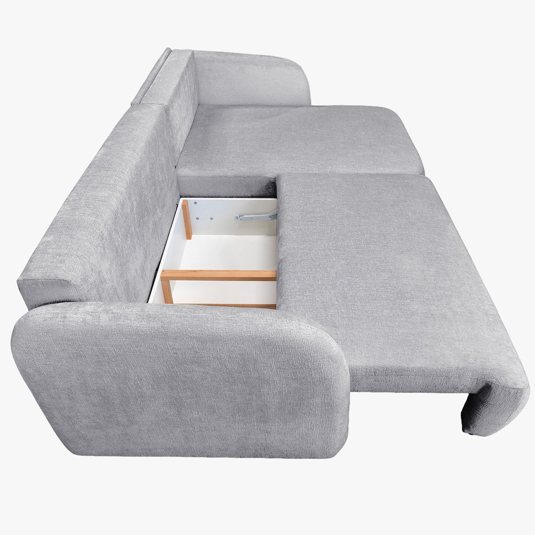 DRIXY Canapé d'angle convertible avec coffre en tissu gris - Angle droit - Canapé d'angle convertible - Mobilier Deco
