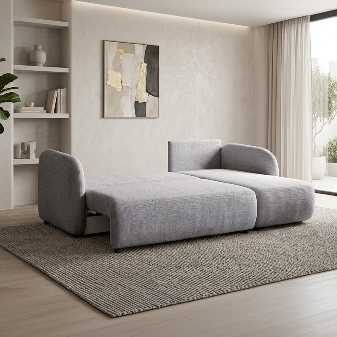 DRIXY Canapé d'angle convertible avec coffre en tissu gris - Angle droit - Canapé d'angle convertible - Mobilier Deco