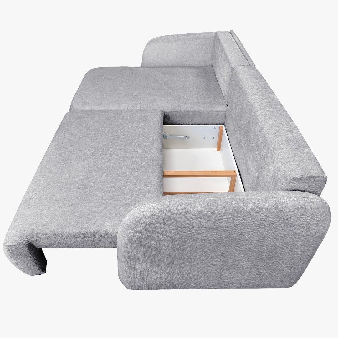 DRIXY Canapé d'angle convertible avec coffre en tissu gris - Angle gauche - Canapé d'angle convertible - Mobilier Deco