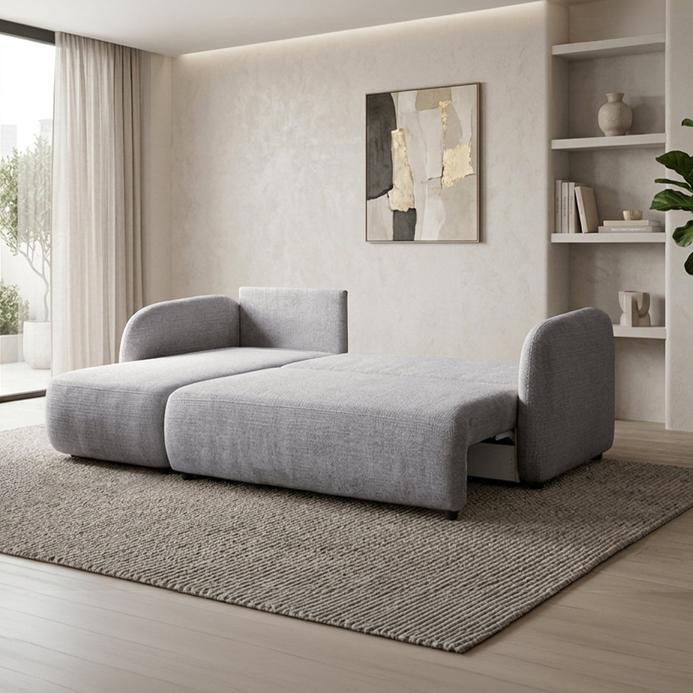 DRIXY Canapé d'angle convertible avec coffre en tissu gris - Angle gauche - Canapé d'angle convertible - Mobilier Deco