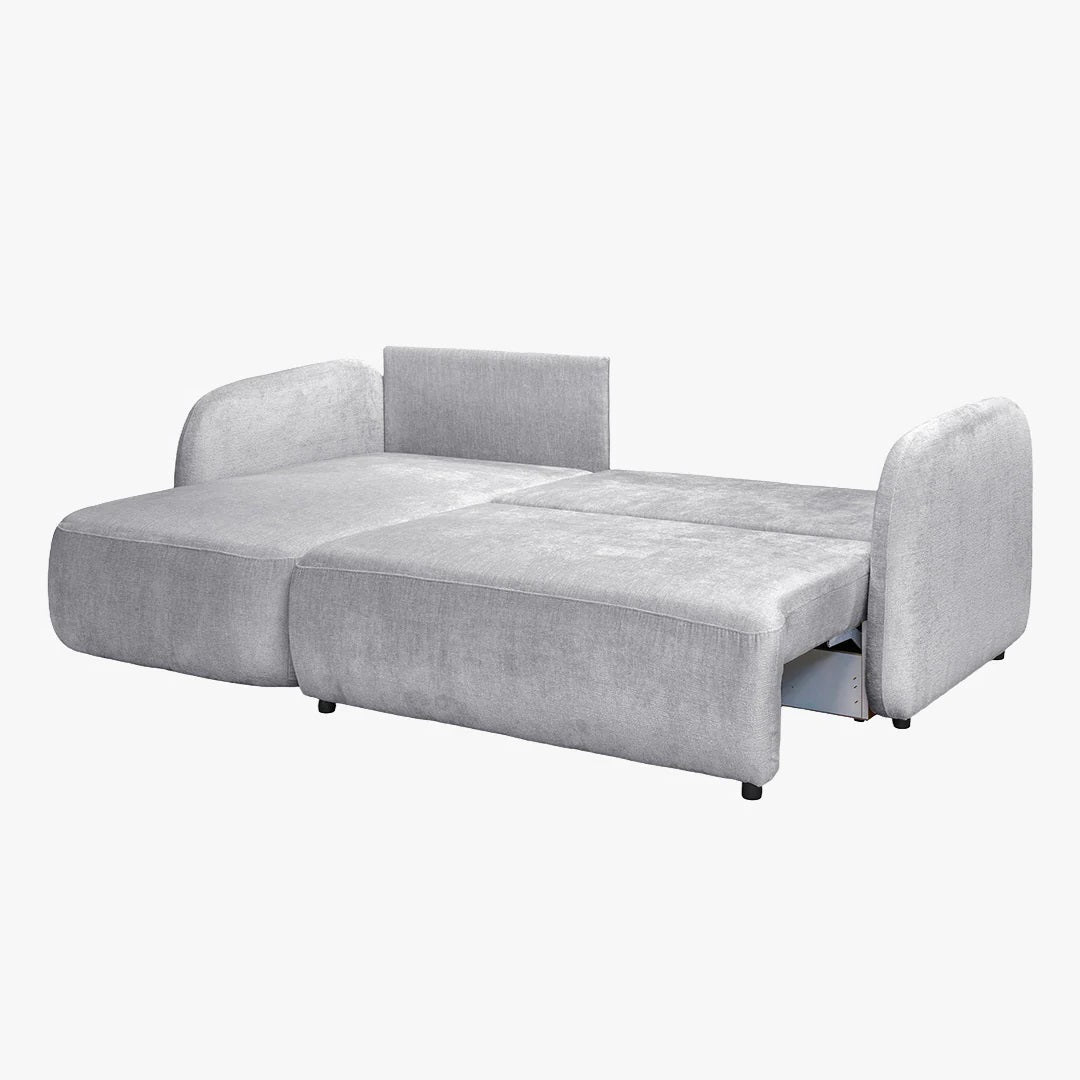 DRIXY Canapé d'angle convertible avec coffre en tissu gris - Angle gauche - Canapé d'angle convertible - Mobilier Deco