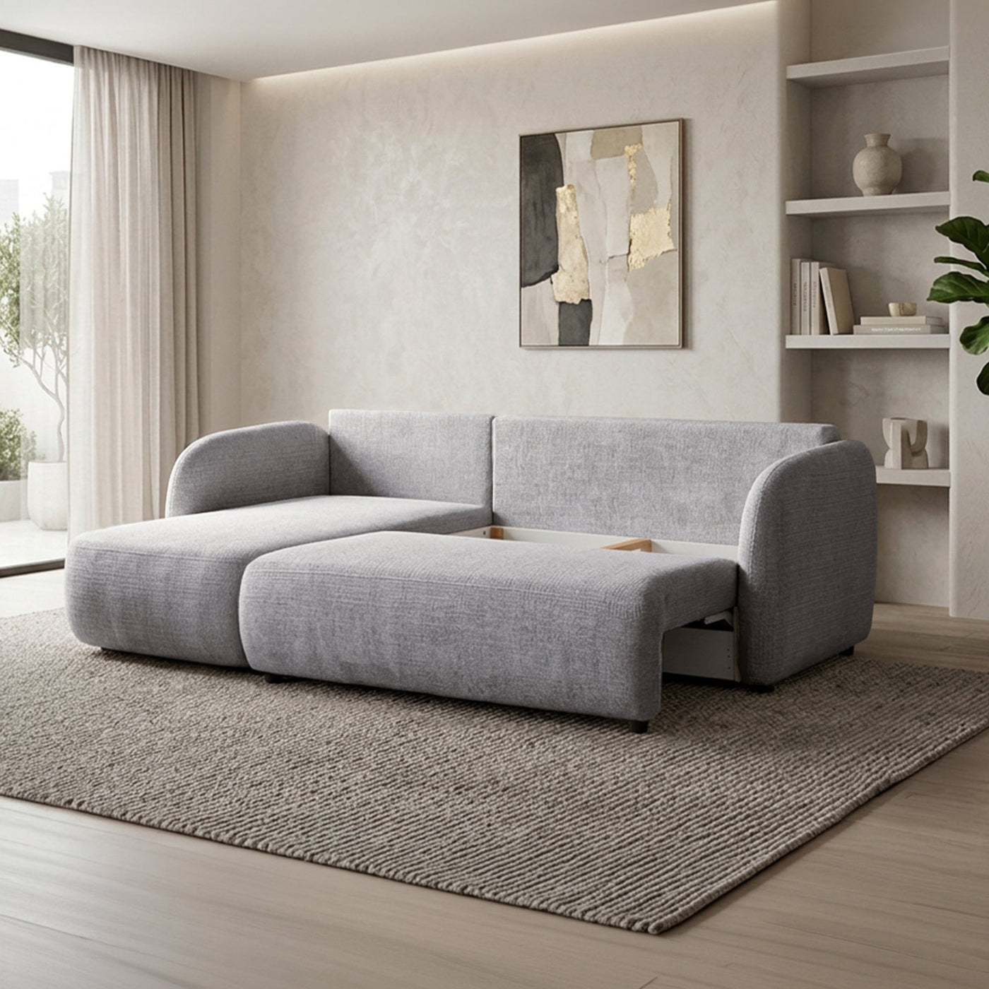 DRIXY Canapé d'angle convertible avec coffre en tissu gris - Angle gauche - Canapé d'angle convertible - Mobilier Deco