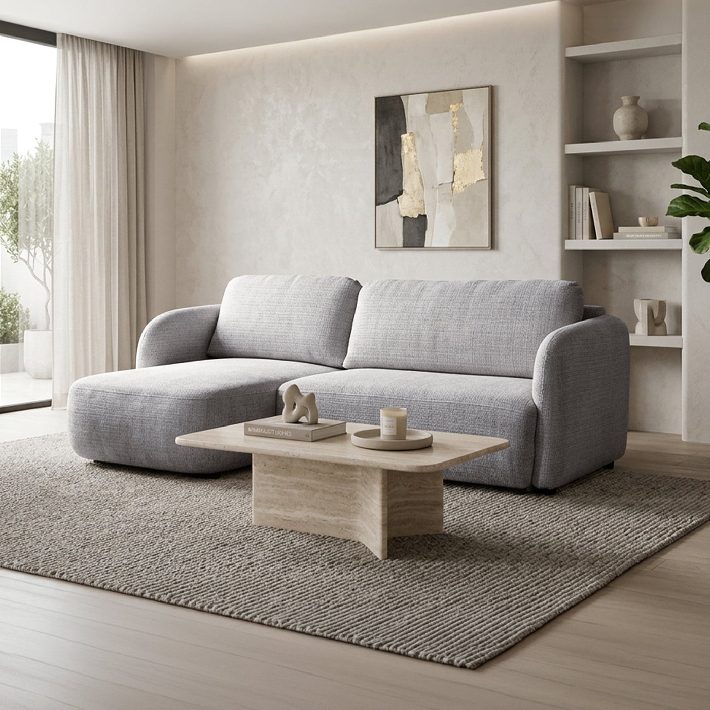 DRIXY Canapé d'angle convertible avec coffre en tissu gris - Angle gauche - Canapé d'angle convertible - Mobilier Deco