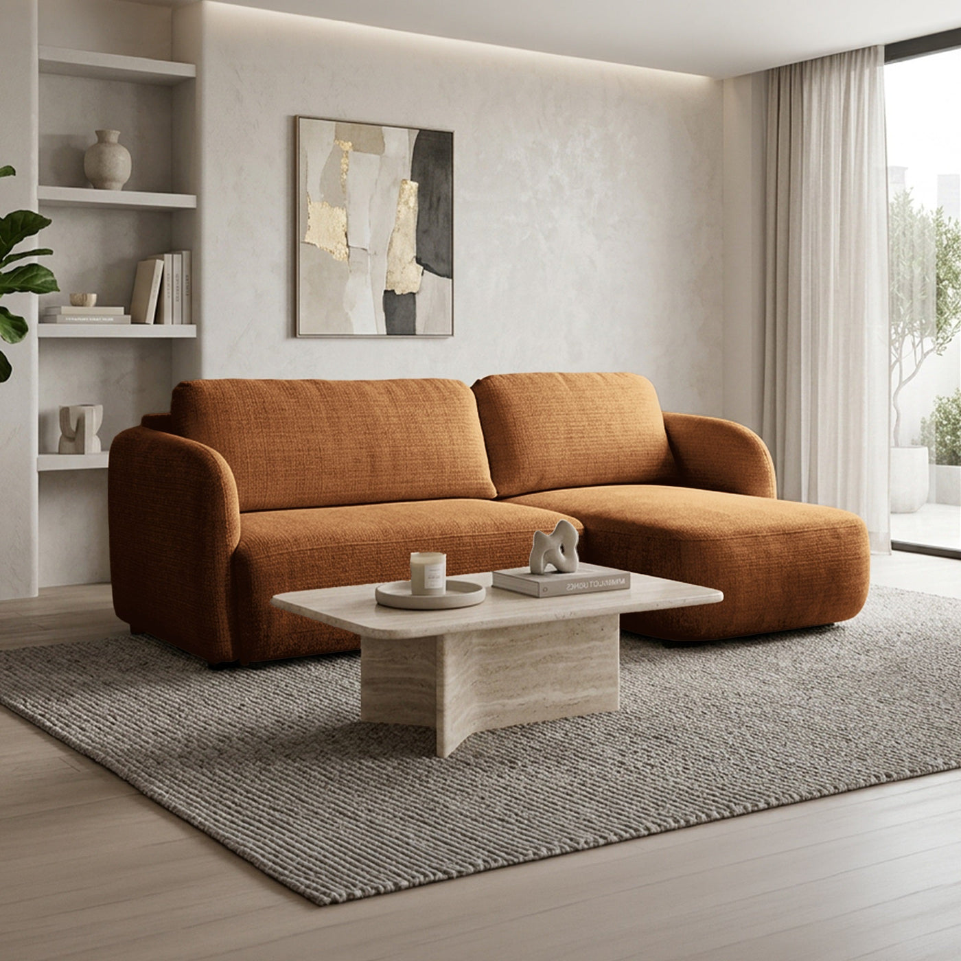 DRIXY Canapé d'angle convertible avec coffre en tissu orange - Angle droit - Canapé d'angle convertible - Mobilier Deco