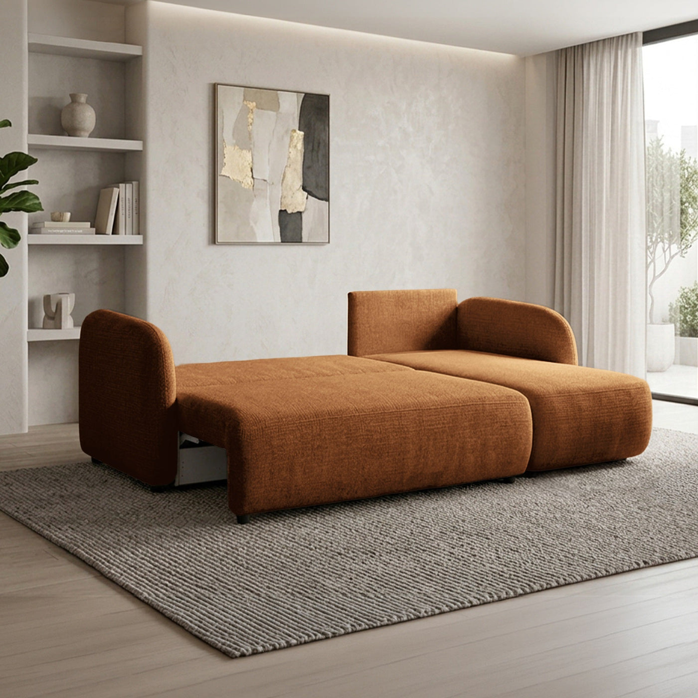 DRIXY Canapé d'angle convertible avec coffre en tissu orange - Angle droit - Canapé d'angle convertible - Mobilier Deco