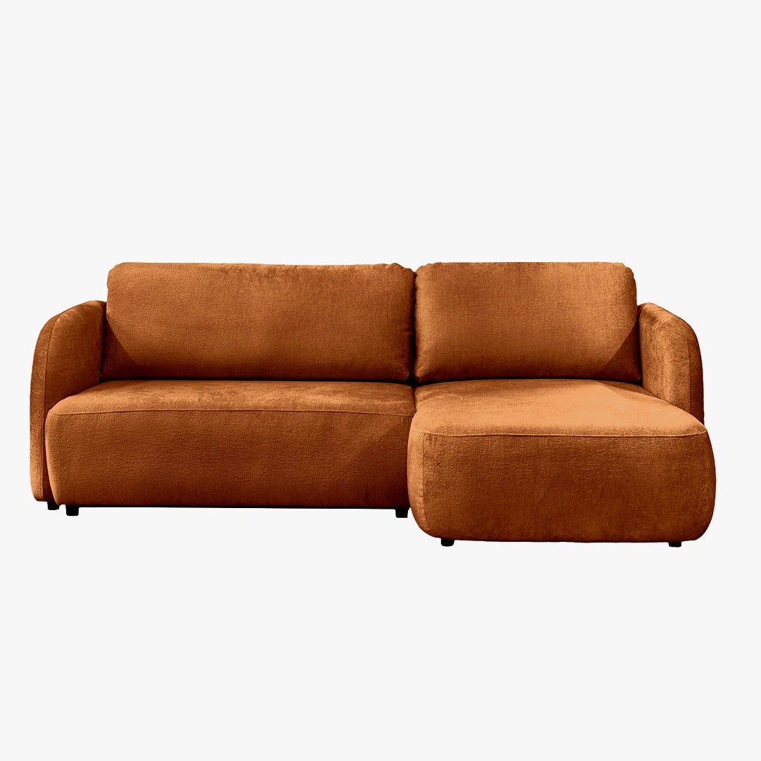 DRIXY Canapé d'angle convertible avec coffre en tissu orange - Angle droit - Canapé d'angle convertible - Mobilier Deco