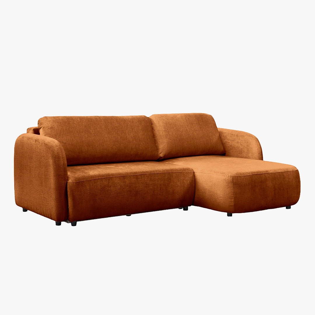 DRIXY Canapé d'angle convertible avec coffre en tissu orange - Angle droit - Canapé d'angle convertible - Mobilier Deco