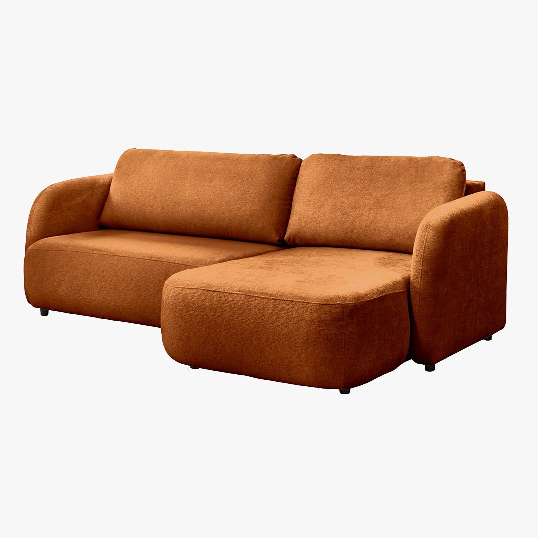 DRIXY Canapé d'angle convertible avec coffre en tissu orange - Angle droit - Canapé d'angle convertible - Mobilier Deco