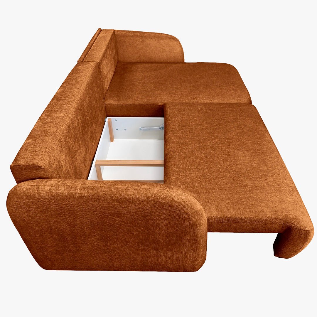 DRIXY Canapé d'angle convertible avec coffre en tissu orange - Angle droit - Canapé d'angle convertible - Mobilier Deco