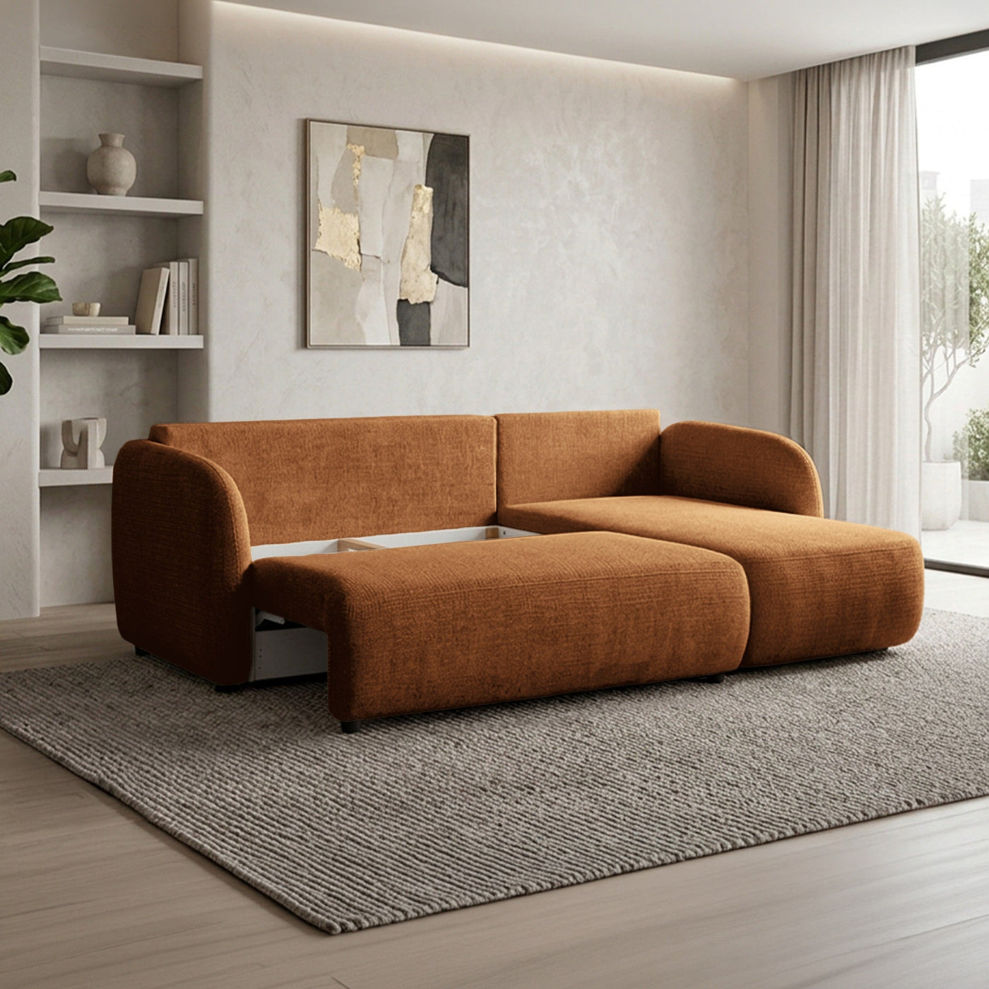 DRIXY Canapé d'angle convertible avec coffre en tissu orange - Angle droit - Canapé d'angle convertible - Mobilier Deco