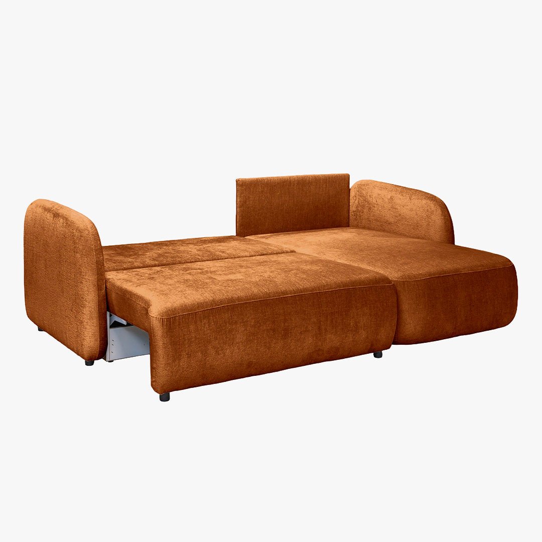 DRIXY Canapé d'angle convertible avec coffre en tissu orange - Angle droit - Canapé d'angle convertible - Mobilier Deco