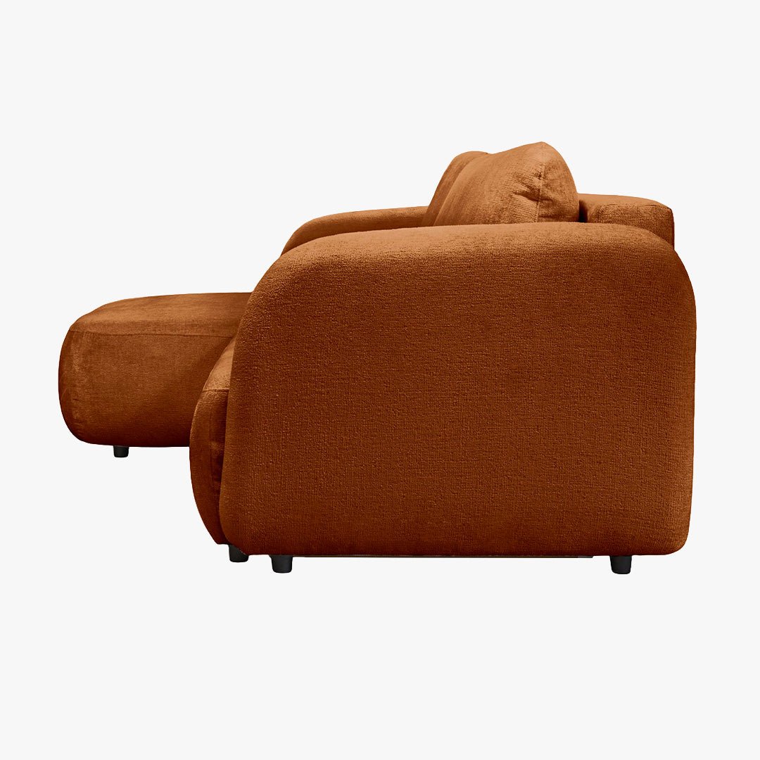 DRIXY Canapé d'angle convertible avec coffre en tissu orange - Angle gauche - Canapé d'angle convertible - Mobilier Deco