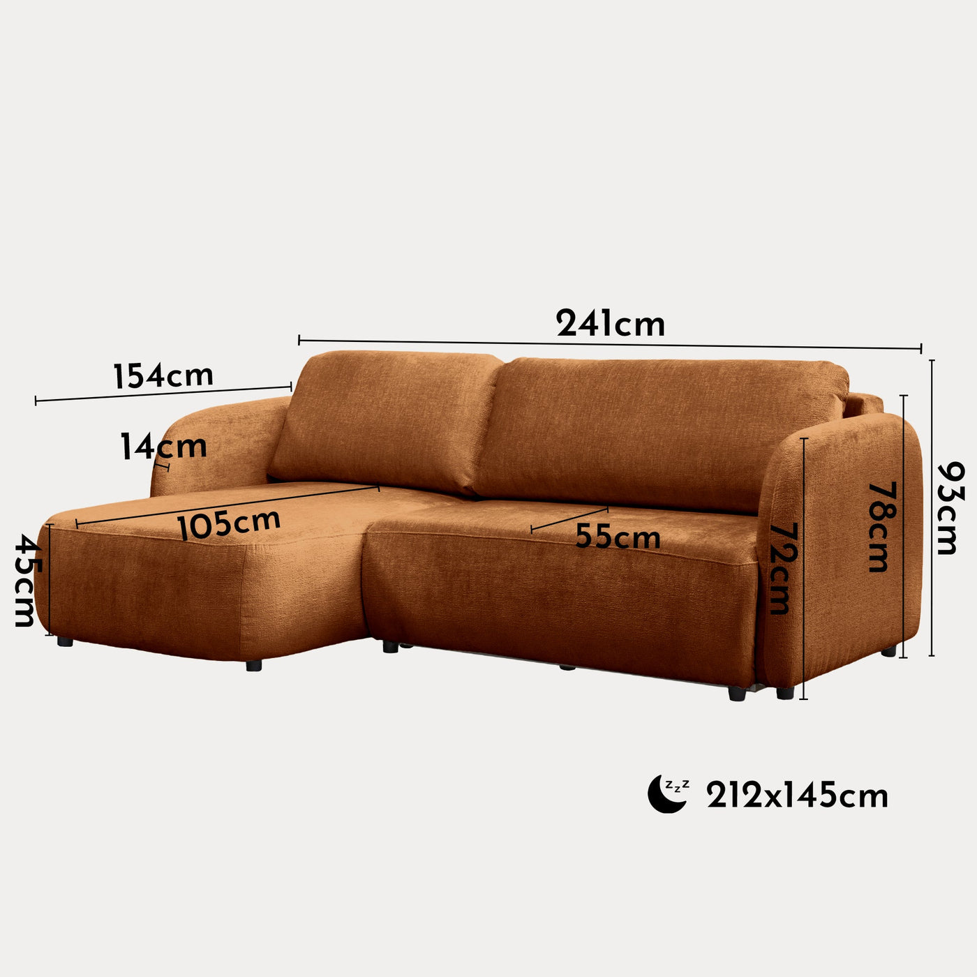 DRIXY Canapé d'angle convertible avec coffre en tissu orange - Angle gauche - Canapé d'angle convertible - Mobilier Deco