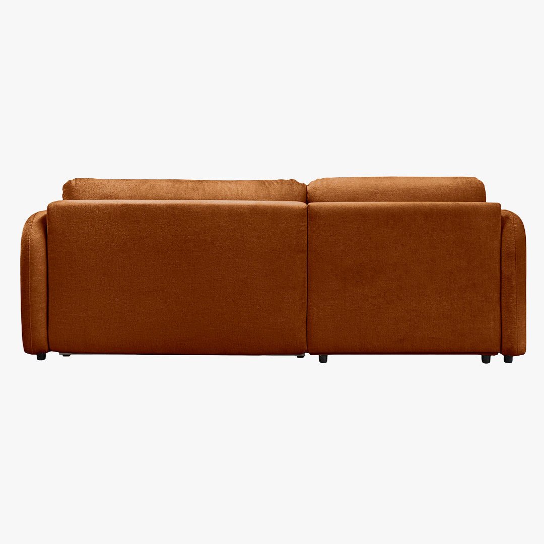 DRIXY Canapé d'angle convertible avec coffre en tissu orange - Angle gauche - Canapé d'angle convertible - Mobilier Deco