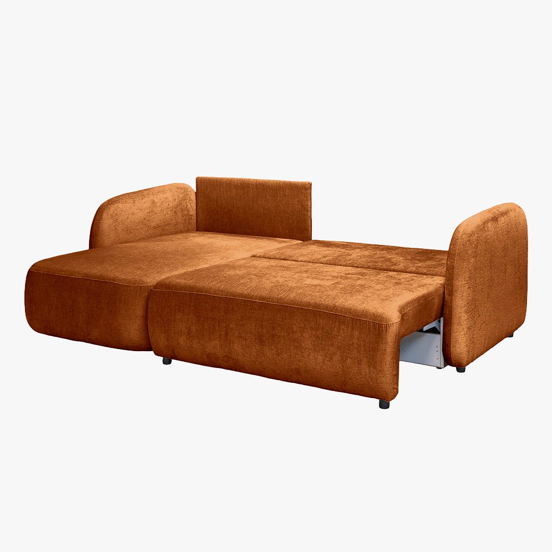 DRIXY Canapé d'angle convertible avec coffre en tissu orange - Angle gauche - Canapé d'angle convertible - Mobilier Deco