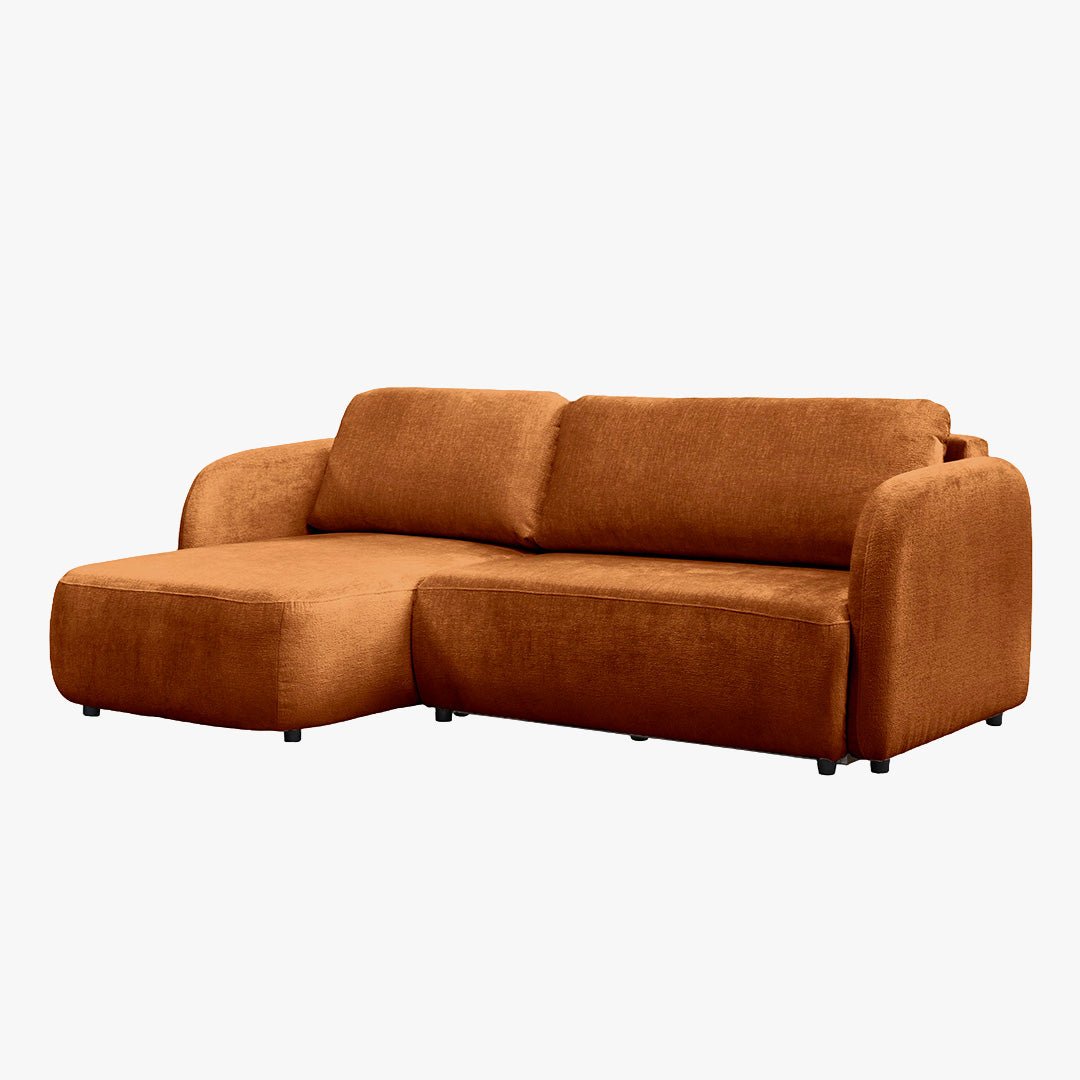 DRIXY Canapé d'angle convertible avec coffre en tissu orange - Angle gauche - Canapé d'angle convertible - Mobilier Deco